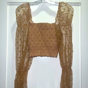 Nude long sleeve sheer blouse